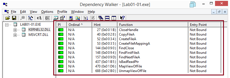 Imports with Dependency Walker