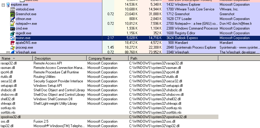 msimn with malicious dll loaded