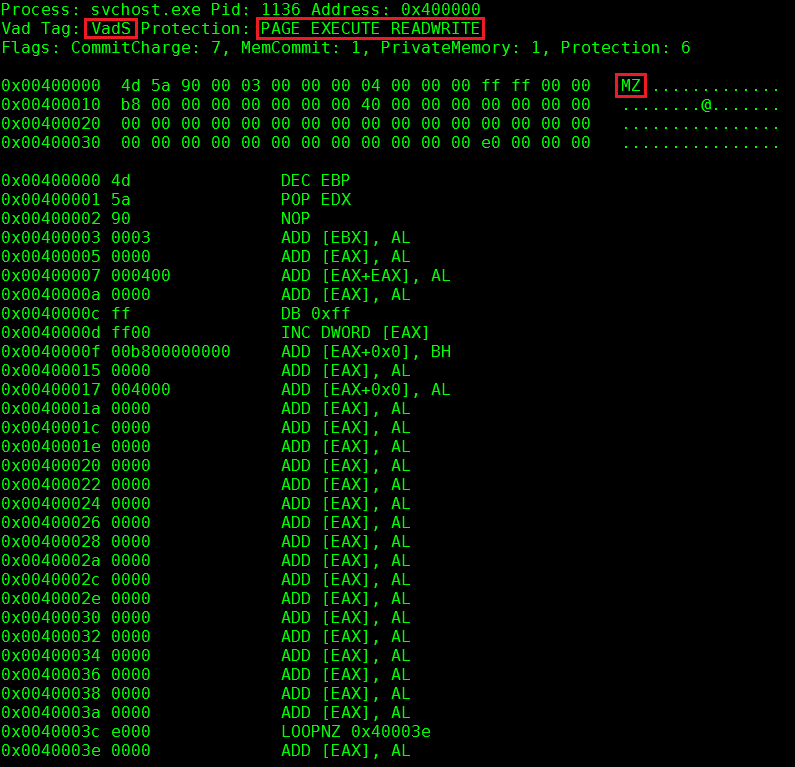 Volatility malfind output